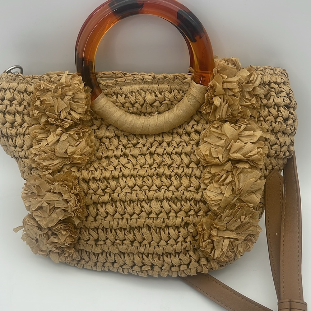 Straw Crossbody Bag Purse Plastic Handles Woven Summer Boho Vacation